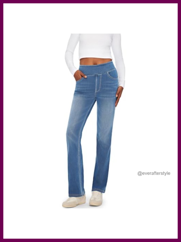 High Rise Stretchy Bootcut Jeans | Pull On Elastic Waist Stretch Denim Pants